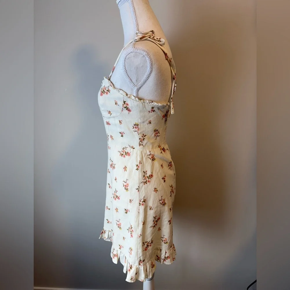Mahina Cream Floral Linen-Blend Dress – Bustier Top, Smocked Back, Size Small - Picture 3 of 12